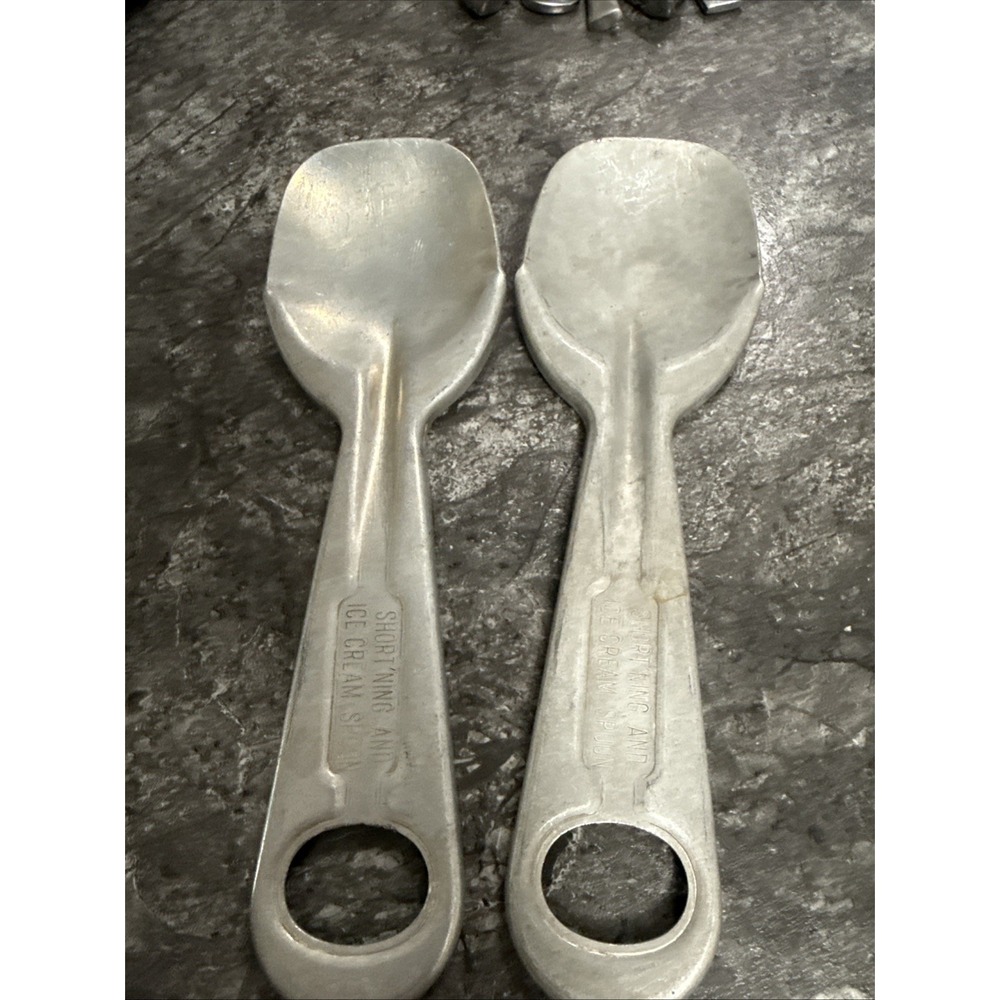 Lot of 2 Vintage Aluminum Metal Short'ning and Ice Cream Spoon Kitchen Utensil